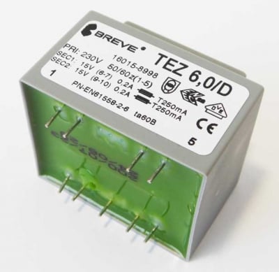 Трансформатор 2x15V/0.2A BREVE